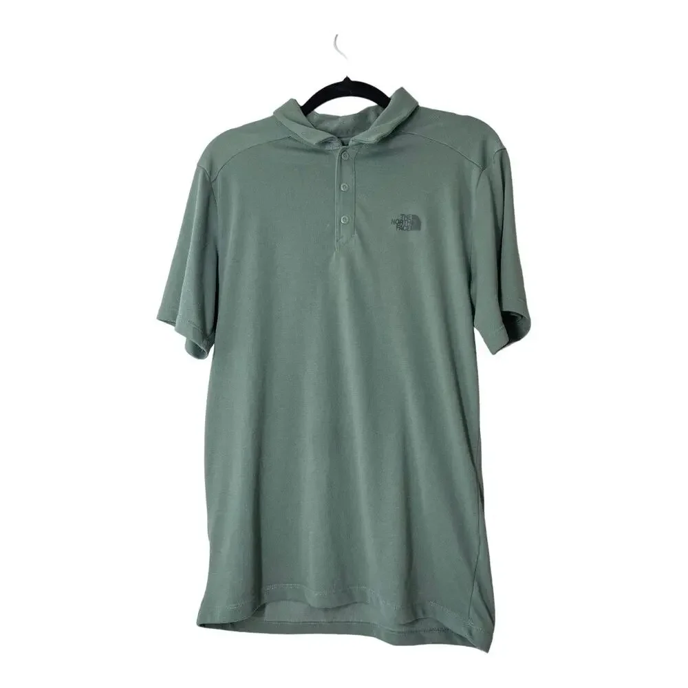The North Face Mens Polo Shirt Snap Small Flash Dry Olive Green Short Sleeve